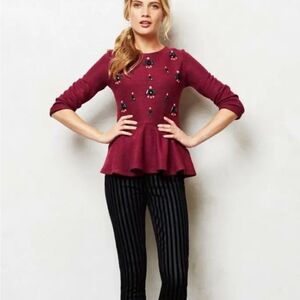 Sz Small Dolce Vita Pink Purple Peplum Beaded Quarter Sleeve Knit Blouse